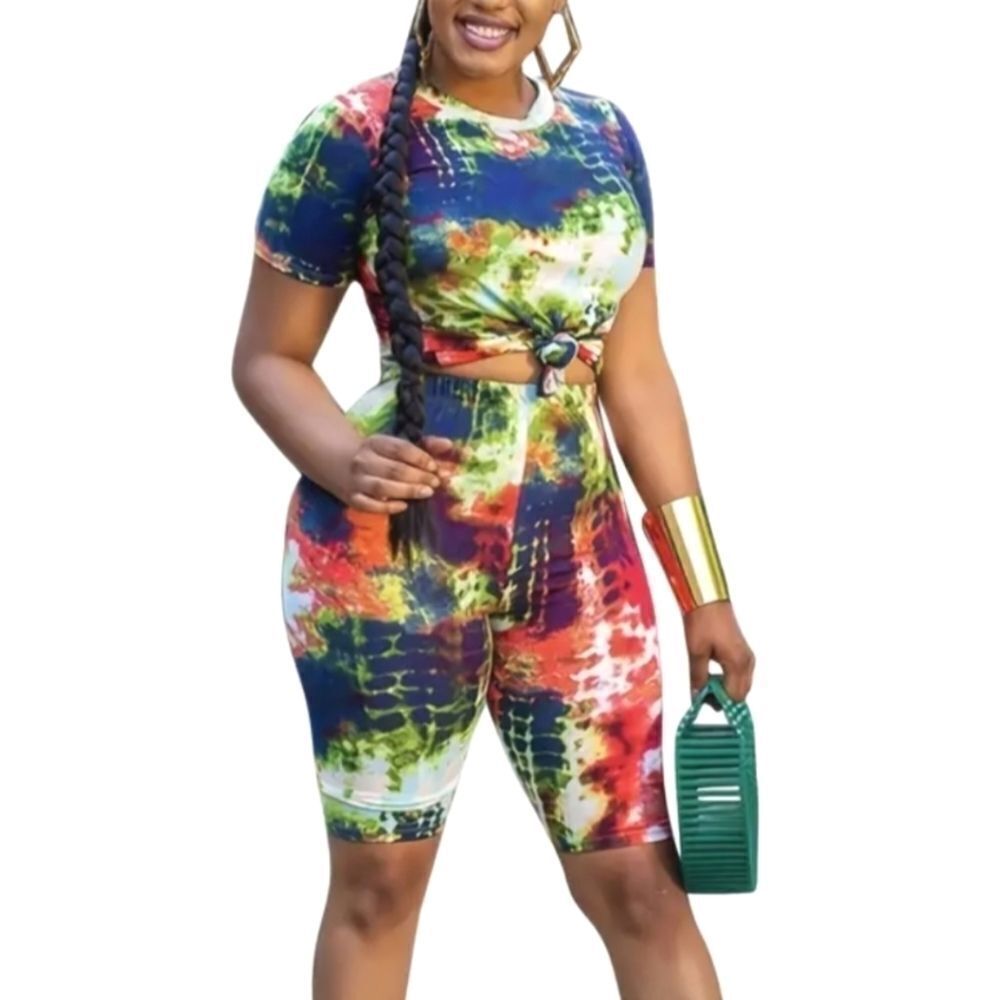 Plus size Tie Dye all over print 2pc high waist short set